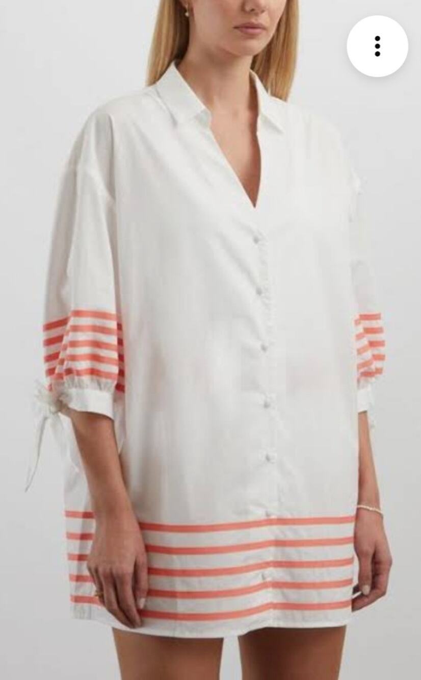 PAPER London x AREV St Tropez Blondie Beach Shirt White Peach Size 8
